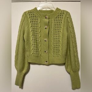 wild fable Light Green Cable Knit Button-Front Cardigan